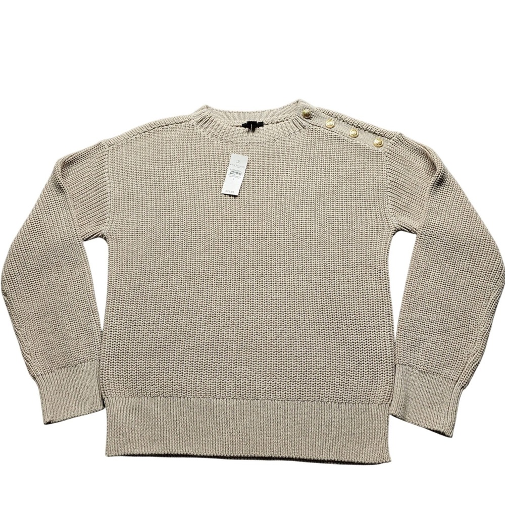 NWT Ann Taylor Factory Beige Shaker Stitch Shoulder Button Sweater Womens Size S